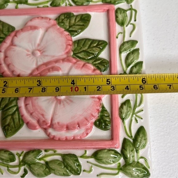 Vintage Treasure Craft Pink Green Floral Trivet Decor Wall Art Ceramic Tile - Picture 12 of 14